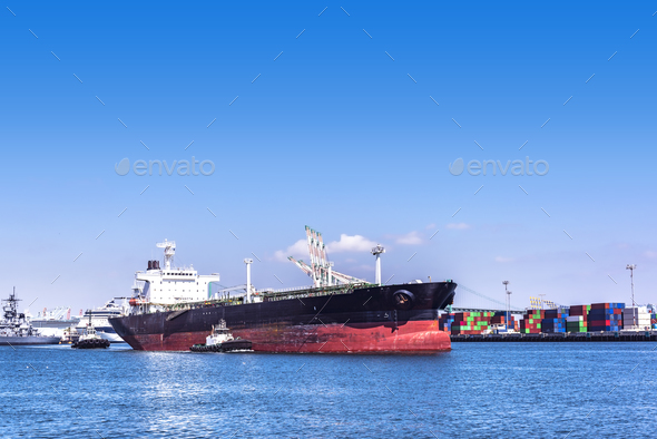 Oil Tanker and tug boats - Stock Photo - Images