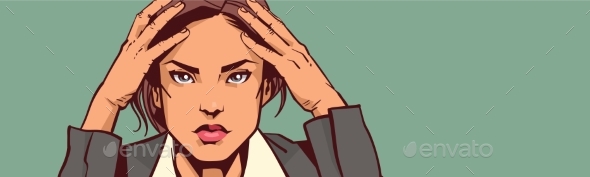 Depressed Business Woman Portrait Closeup - Miscellaneous Vectors