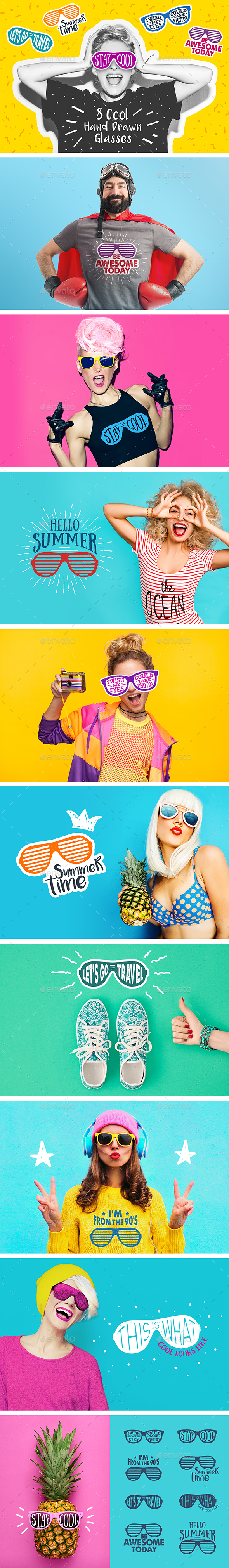 Stay Cool! 8 Hand Drawn Stickers - Badges & Stickers Web Elements