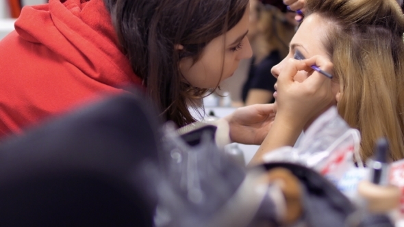 Professional Make-up Artist and Hairdresser Prepares Woman To the Performance alt