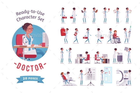 Female Doctor Ready-to-use Character Set - Health/Medicine Conceptual
