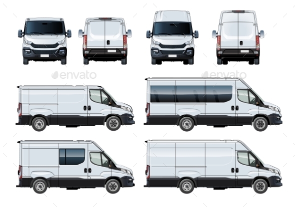 Vector Vans Set Template Isolated on White - Man-made Objects Objects