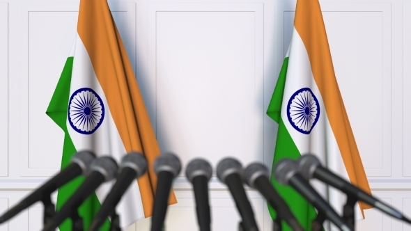 Indian Official Press Conference Featuring Flags of India, Motion Graphics