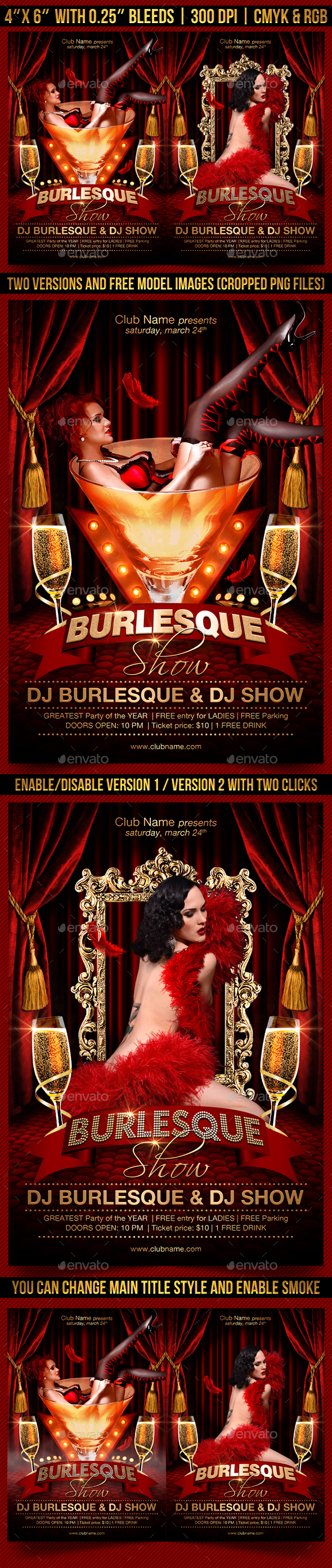 Burlesque Show Flyer Template - Clubs & Parties Events