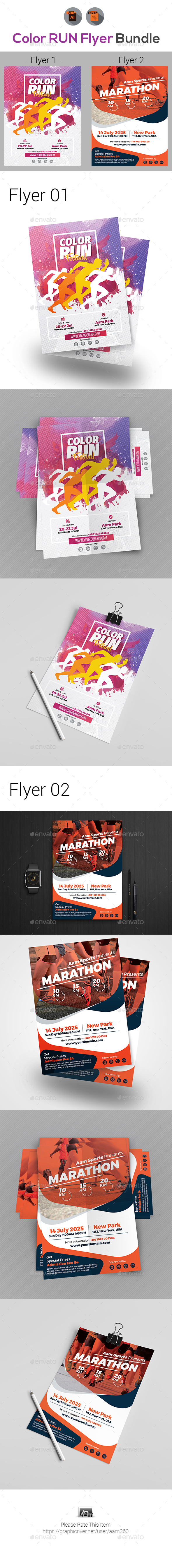 Color Run Event Flyers Bundle - Sports Events