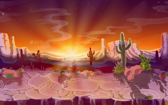 Vector Cartoon Desert Seamless Game Background - Landscapes Nature