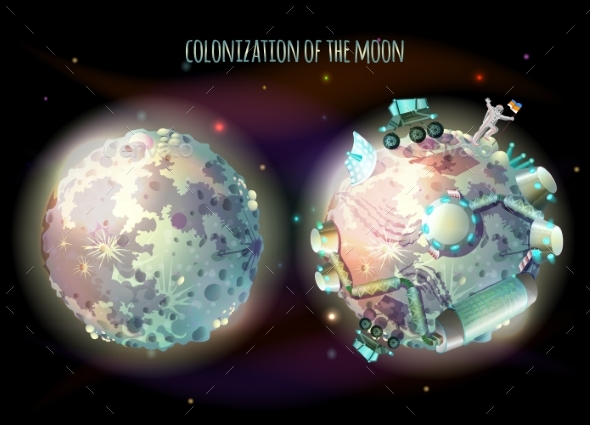 Colonization of Moon Vector Concept Illustration - Conceptual Vectors