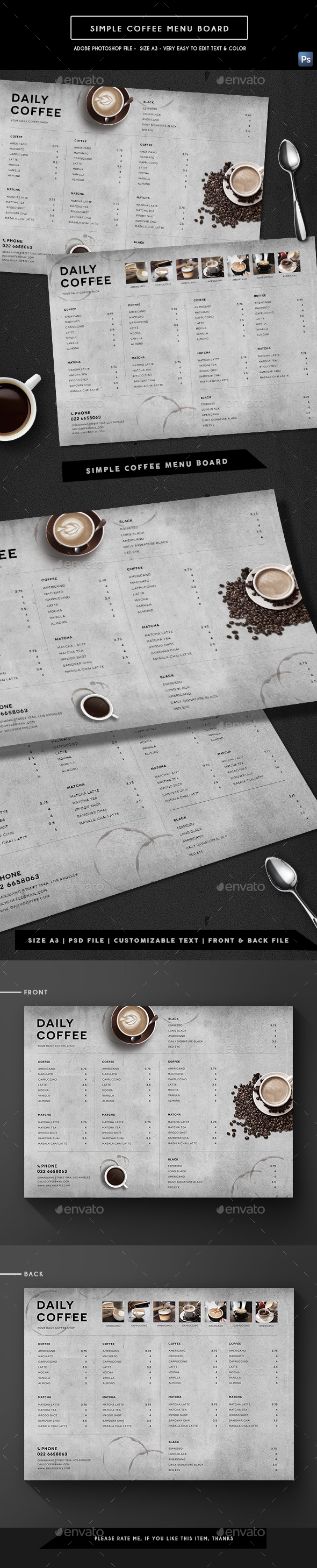 Simple Coffee Menu Board - Food Menus Print Templates