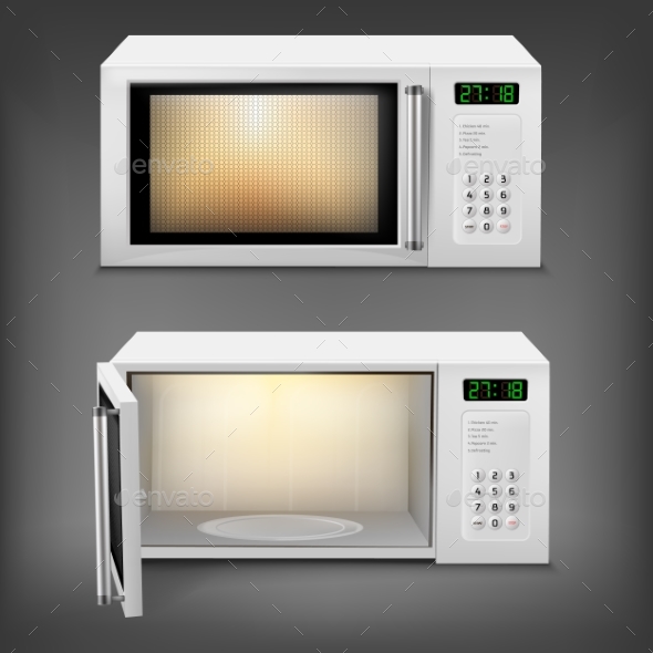 Vector Realistic Microwave Oven with Light Inside - Man-made Objects Objects