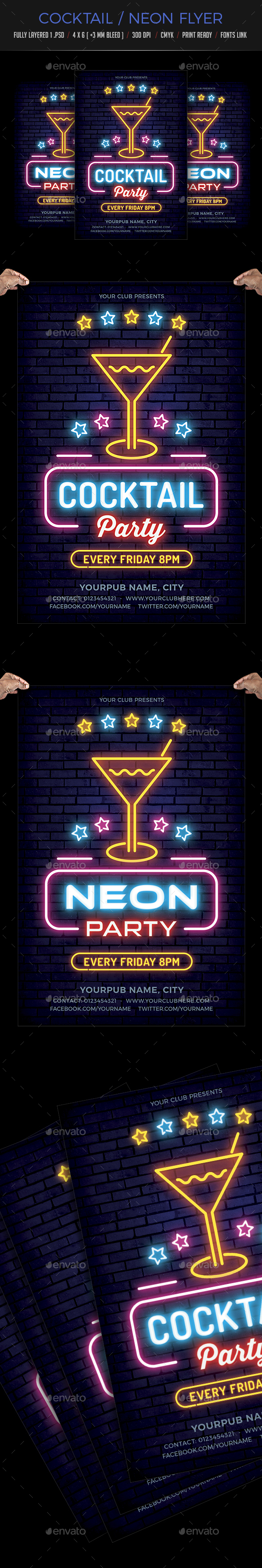 Neon / Cocktail Party Flyer - Clubs & Parties Events