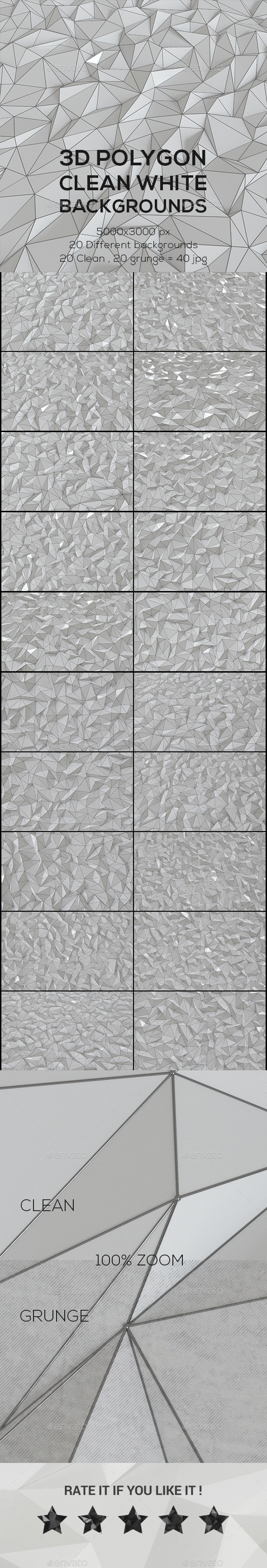 3D Polygon Clean White Backgrounds - Abstract Backgrounds