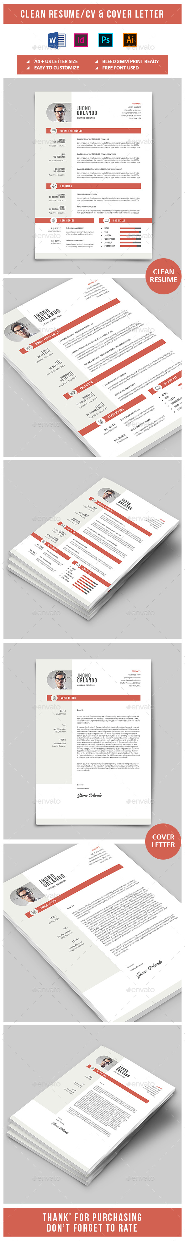 Clean Resume & Cover Letter template - Resumes Stationery