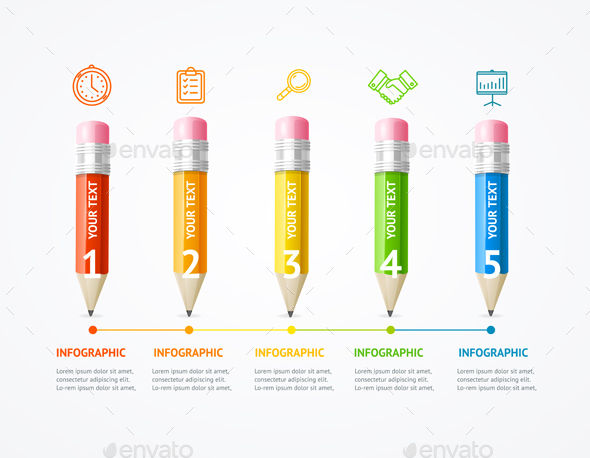 Business Infographic Color Wooden Pencil Banner Card - Concepts Business