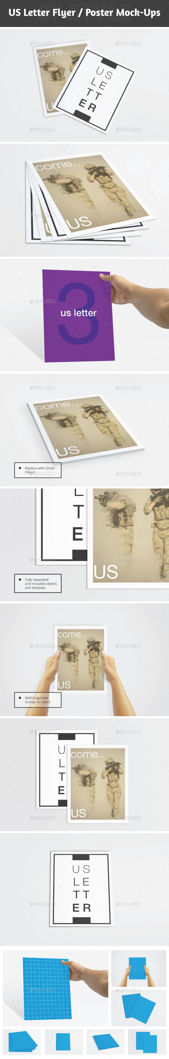 US Letter Flyer / Resume / Brochure Mockups - Brochures Print