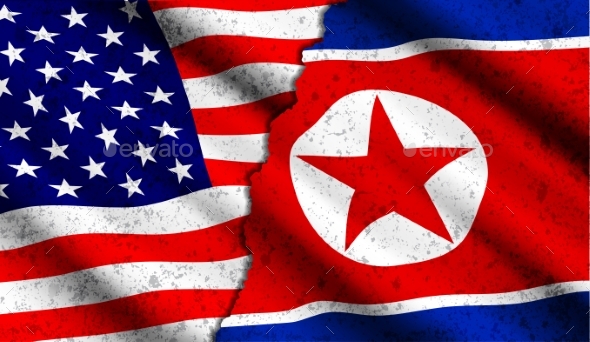 Vector Concept with Flags of Usa and North Korea - Miscellaneous Conceptual