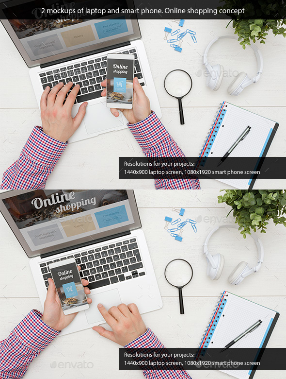 Two Mockups of Laptop and Mobile Phone Made from Real Photos - Multiple Displays