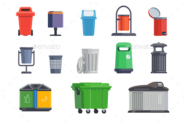 Set of Garbage Cans for Home and Street - Man-made Objects Objects