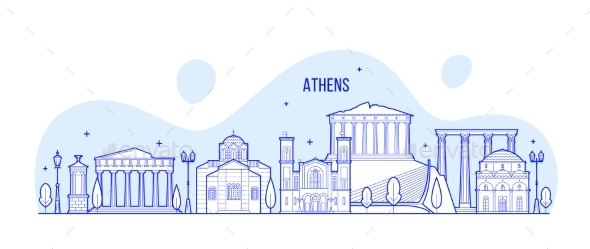 Athens Skyline Greece City Buildings Vector - Buildings Objects