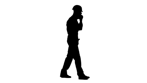 Silhouette of Builder Speaking on Phone and Screams at His Subordinates on White Background alt