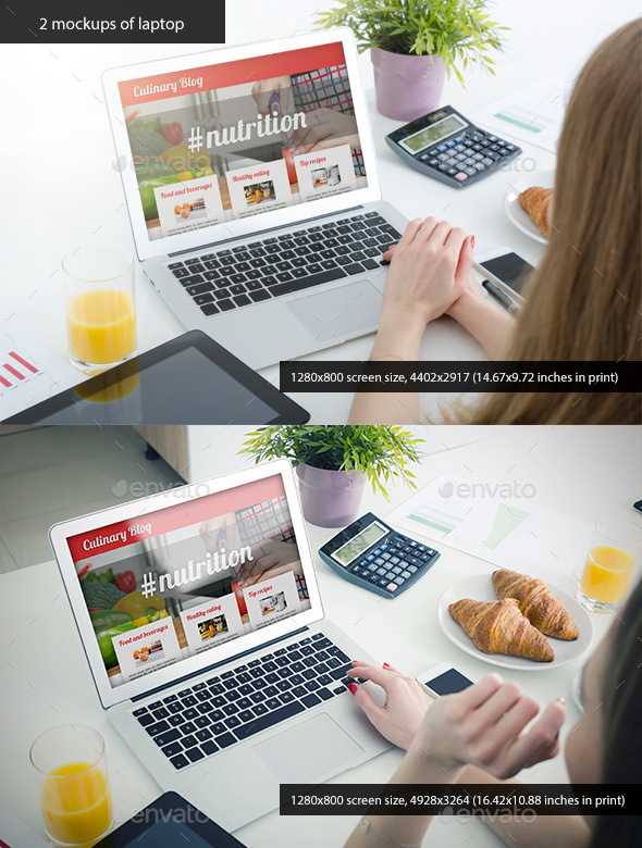 2 Mockups of Laptop with Woman Hands - Laptop Displays