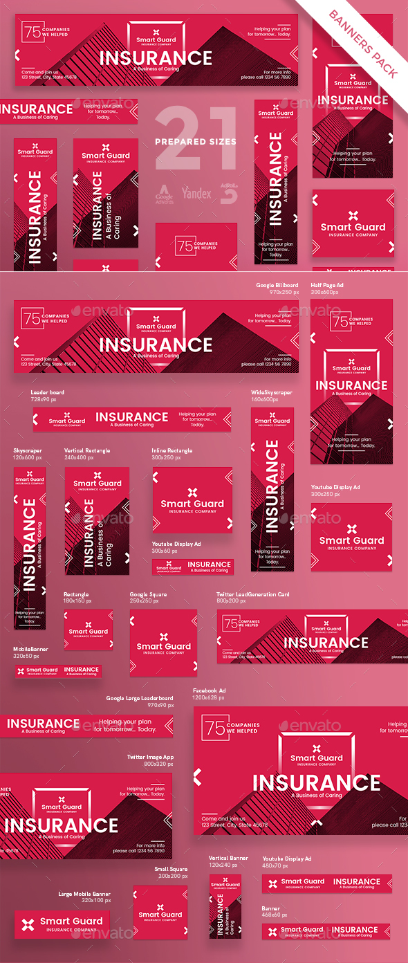 Insurance Company Banner Pack - Banners & Ads Web Elements