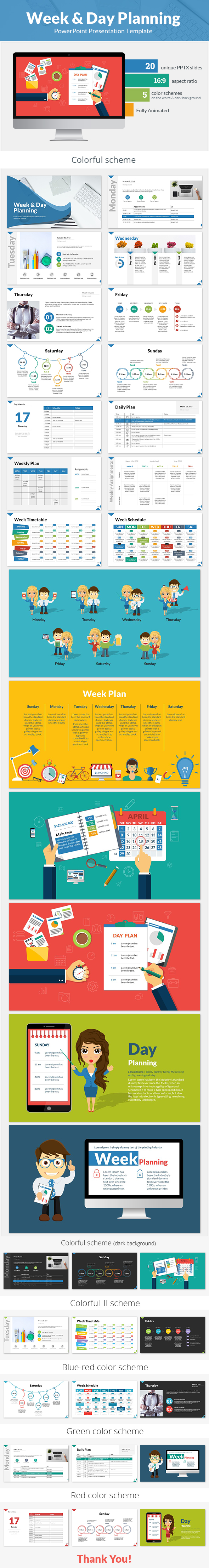 Week and Day Planning PowerPoint Presentation Template - PowerPoint Templates Presentation Templates