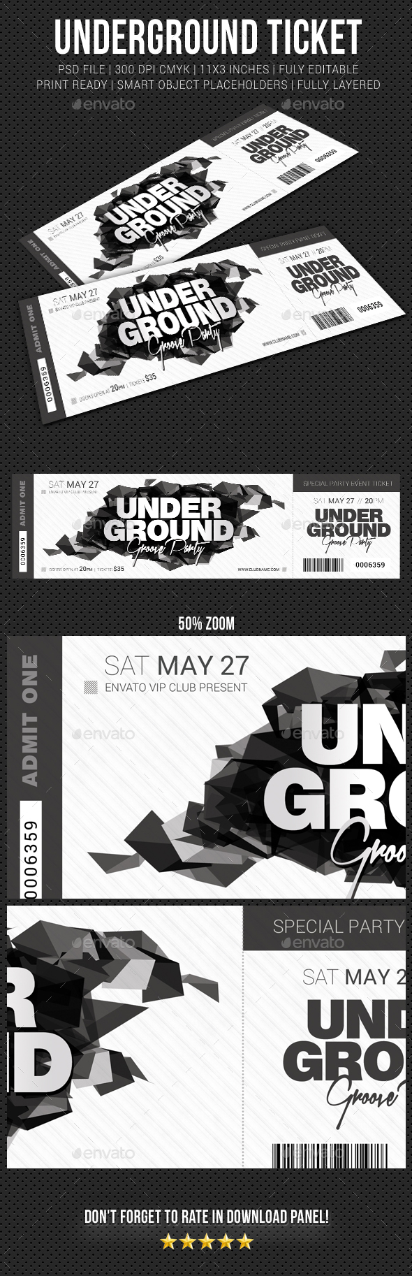 Underground Groove Party Event Ticket - Cards & Invites Print Templates