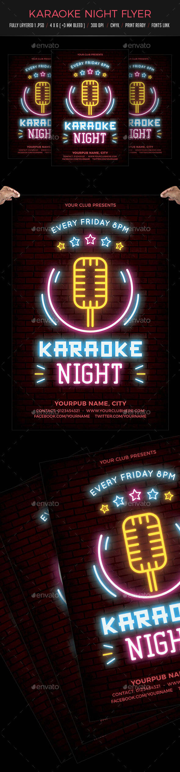 Karaoke Night Neon Flyer - Clubs & Parties Events