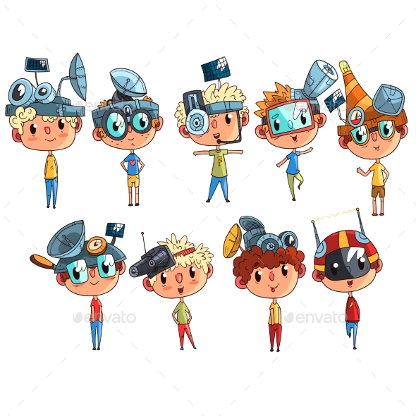Children Working on Physics Science - Miscellaneous Vectors