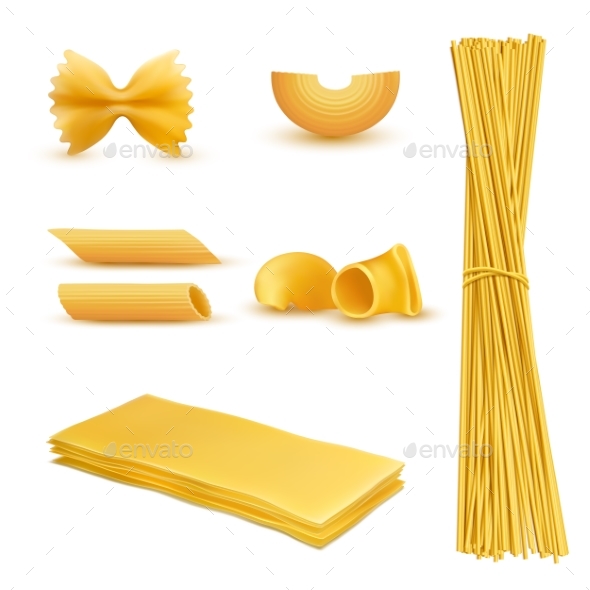Vector Realistic Set of Italian Pasta - Food Objects
