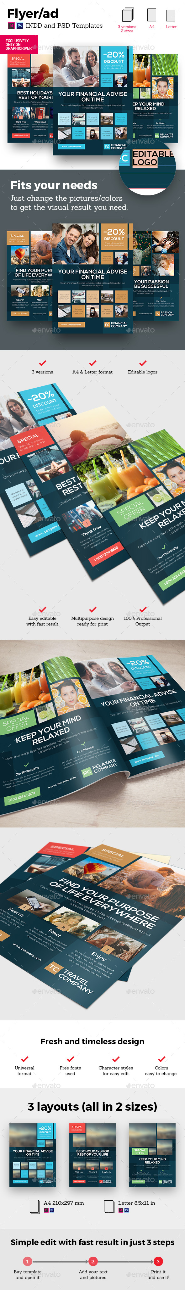 Corporate Business Universal Flyer/ad 3x Square Dark Indesign and Photoshop Template - Flyers Print Templates
