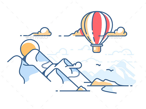 Balloon Flying in Sky Above Mountains - Miscellaneous Vectors