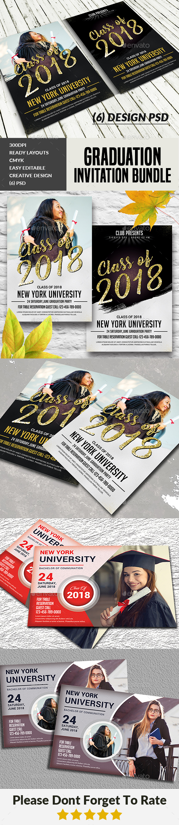 Graduation Invitation Cards Bundle - Cards & Invites Print Templates