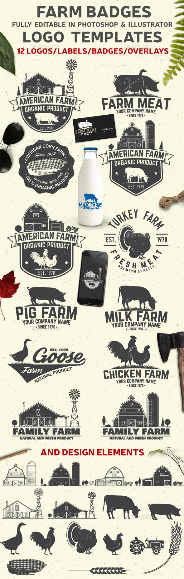 American Farm Badges and Labels - Badges & Stickers Web Elements