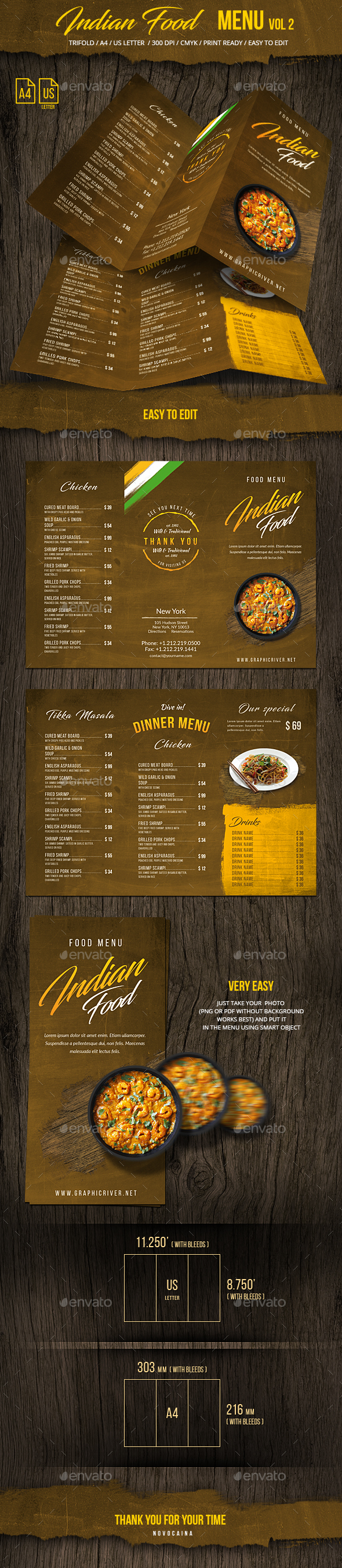 Indian Food Menu A4 & US Letter Vol 2 - Food Menus Print Templates