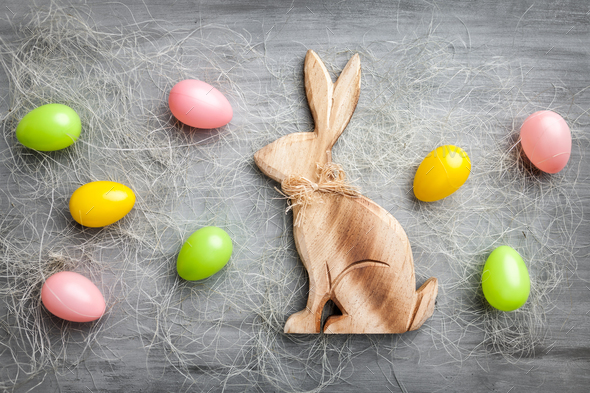 Easter holiday bunny on a rustic background Stock Photo by tommyandone