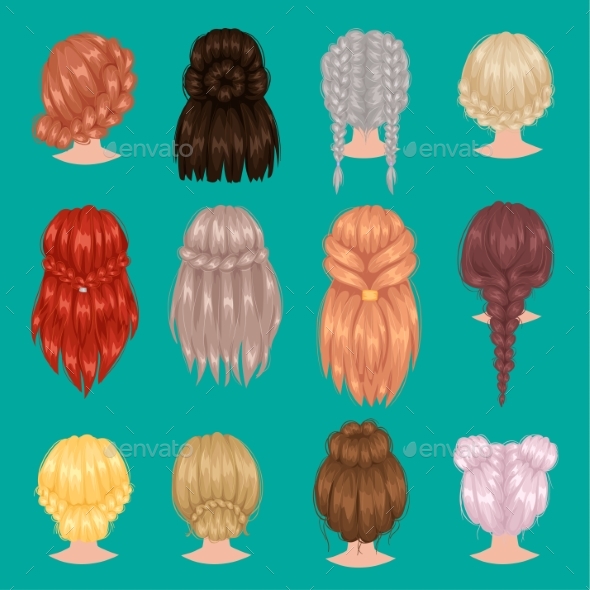 Female Hairstyles Back Side Portrait - Miscellaneous Vectors