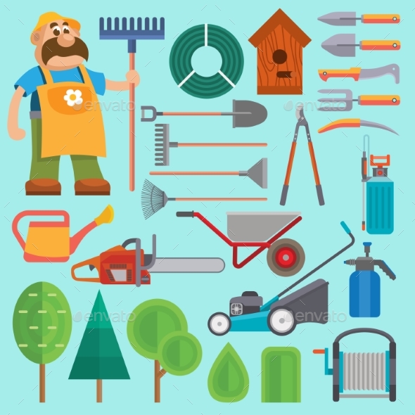 Garden Equipment and Gardener - People Characters