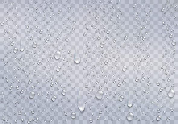Realistic Water Droplets on Transparent Window - Backgrounds Decorative