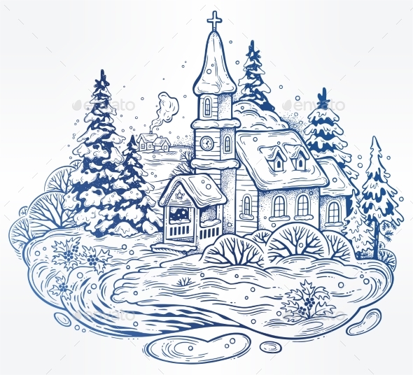 Snowy Winter Festive Cityscape - Christmas Seasons/Holidays