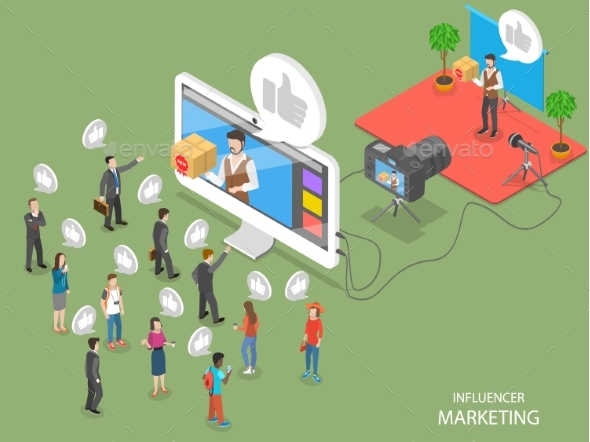 Influencer Marketing Flat Isometric Vector Concept - Media Technology