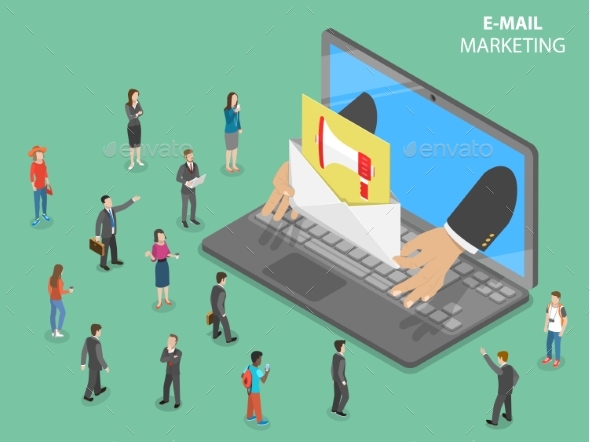 E-Mail Marketing Flat Isometric Vector Concept - Computers Technology