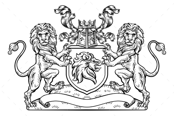Lions Crest Shield Coat of Arms Heraldic Emblem - Miscellaneous Vectors
