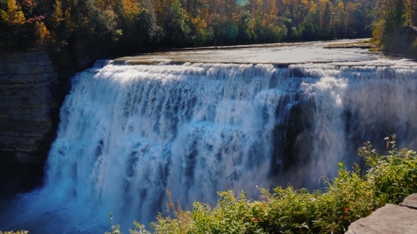 Beautiful Genesee River with Banks Covered with Autumn Forest. Letchworth State Park alt