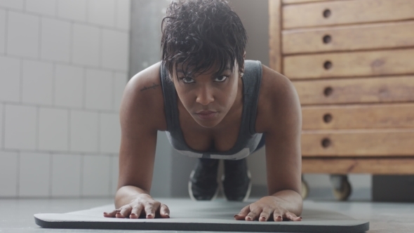 Young Fit and Tone Up Woman Doing Fitness Workout with Plank Elements for Strenght Abs in Sunny Loft alt
