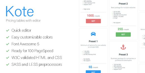 Kote - Pricing tables with editor - CodeCanyon Item for Sale