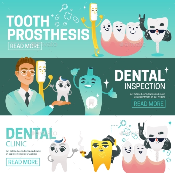 Set of Horizontal Web Banners with Such Dental - Health/Medicine Conceptual