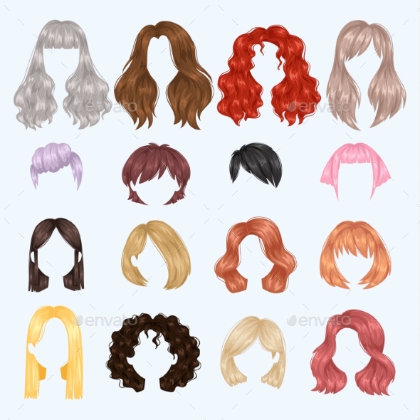 Female Hairstyles Front Side Portrait - Miscellaneous Vectors