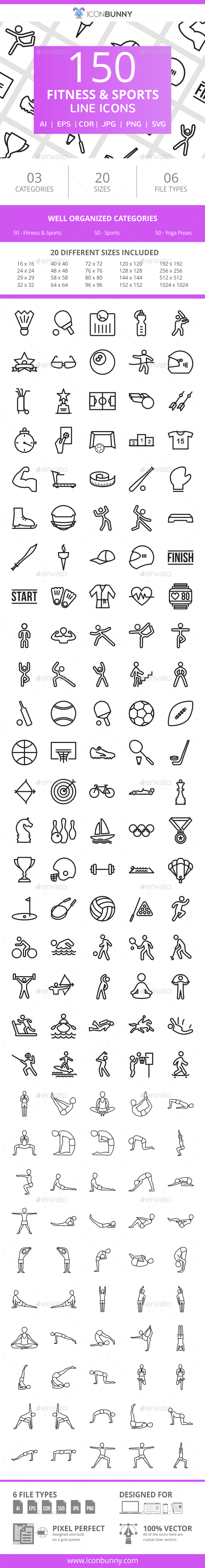 150 Fitness & Sports Line Icons - Icons