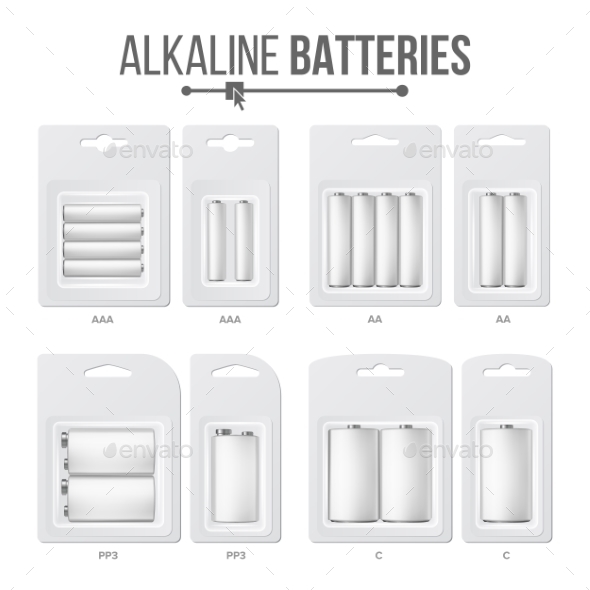 Batteries Packed Set Vector - Man-made Objects Objects